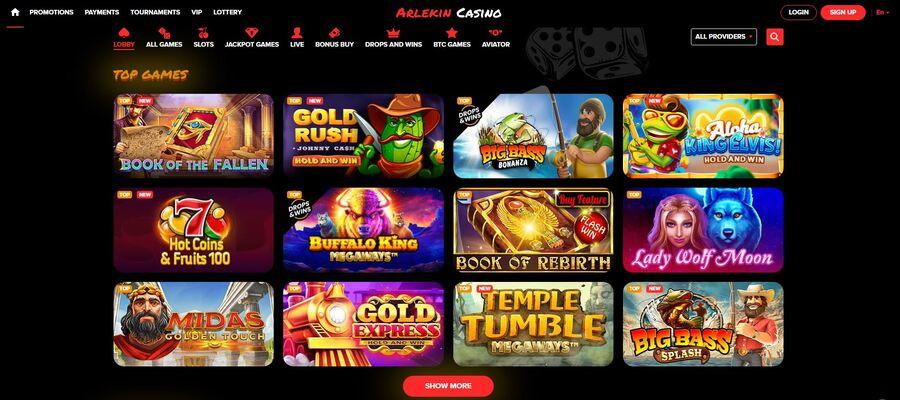 Games lobby of Arlekin Casino