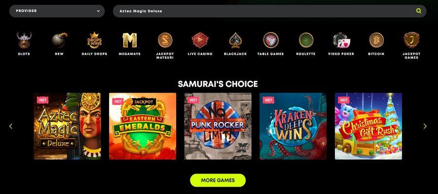 spin samurai online casino games